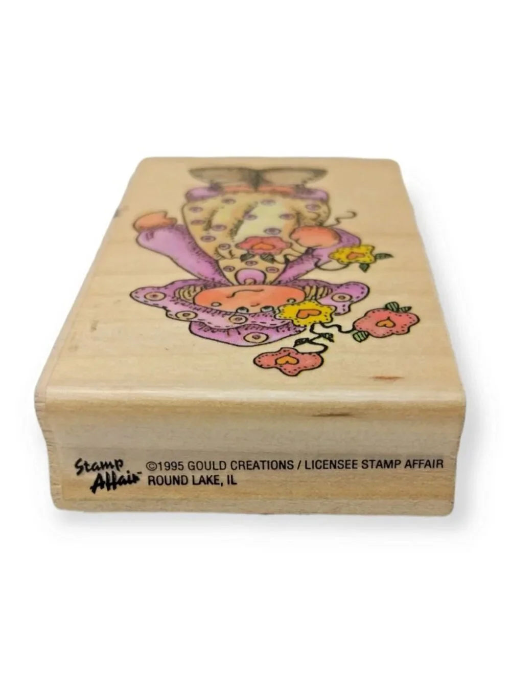 Vintage 2 Piece Patchwork Angel and Country Flowers Girl Rubber Stamp Bundle